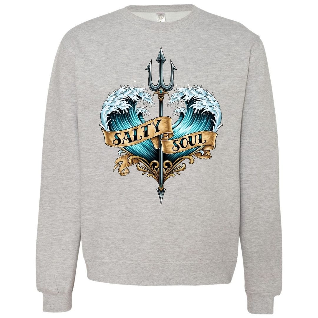 Mountains & Mermaids Salty Soul Crewneck Sweatshirt Small / Gray