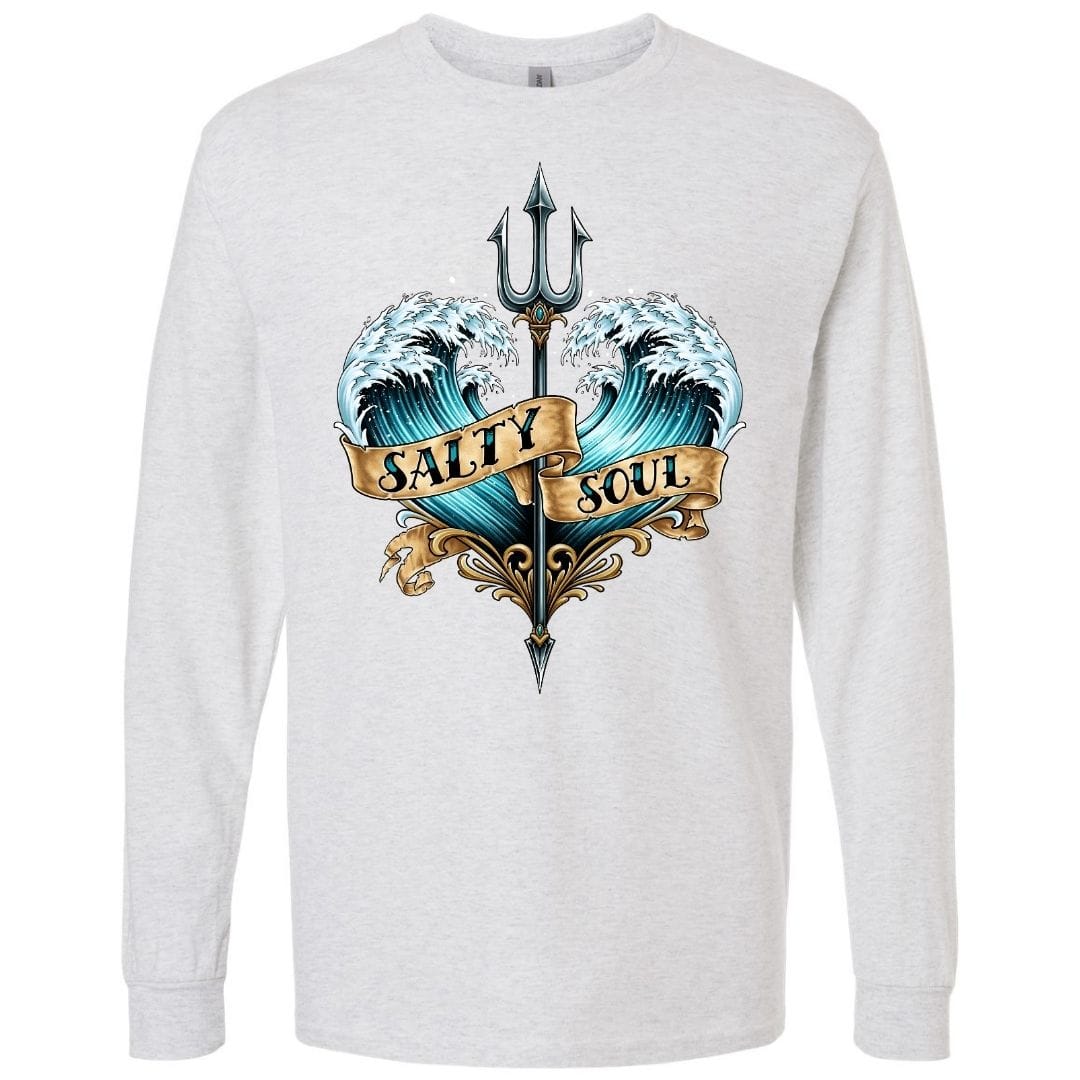 Mountains & Mermaids Salty Soul Long Sleeve T-Shirt Small / Ash Gray