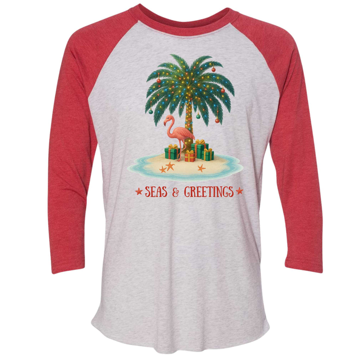 Mountains & Mermaids Seas & Greetings Baseball T-Shirt Small / Red