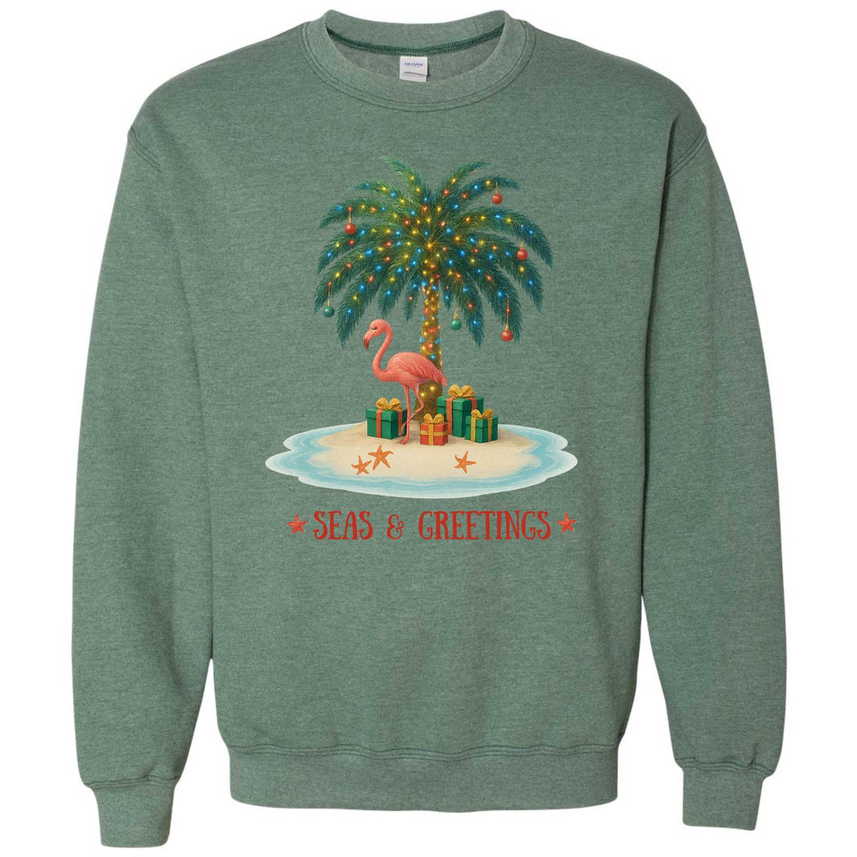 Mountains &amp; Mermaids Seas &amp; Greetings Crewneck Sweatshirt Small / Heather Green