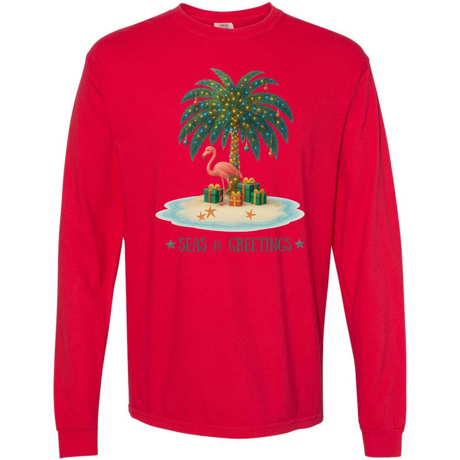 Mountains & Mermaids Seas & Greetings Long Sleeve T-Shirt Small / Red