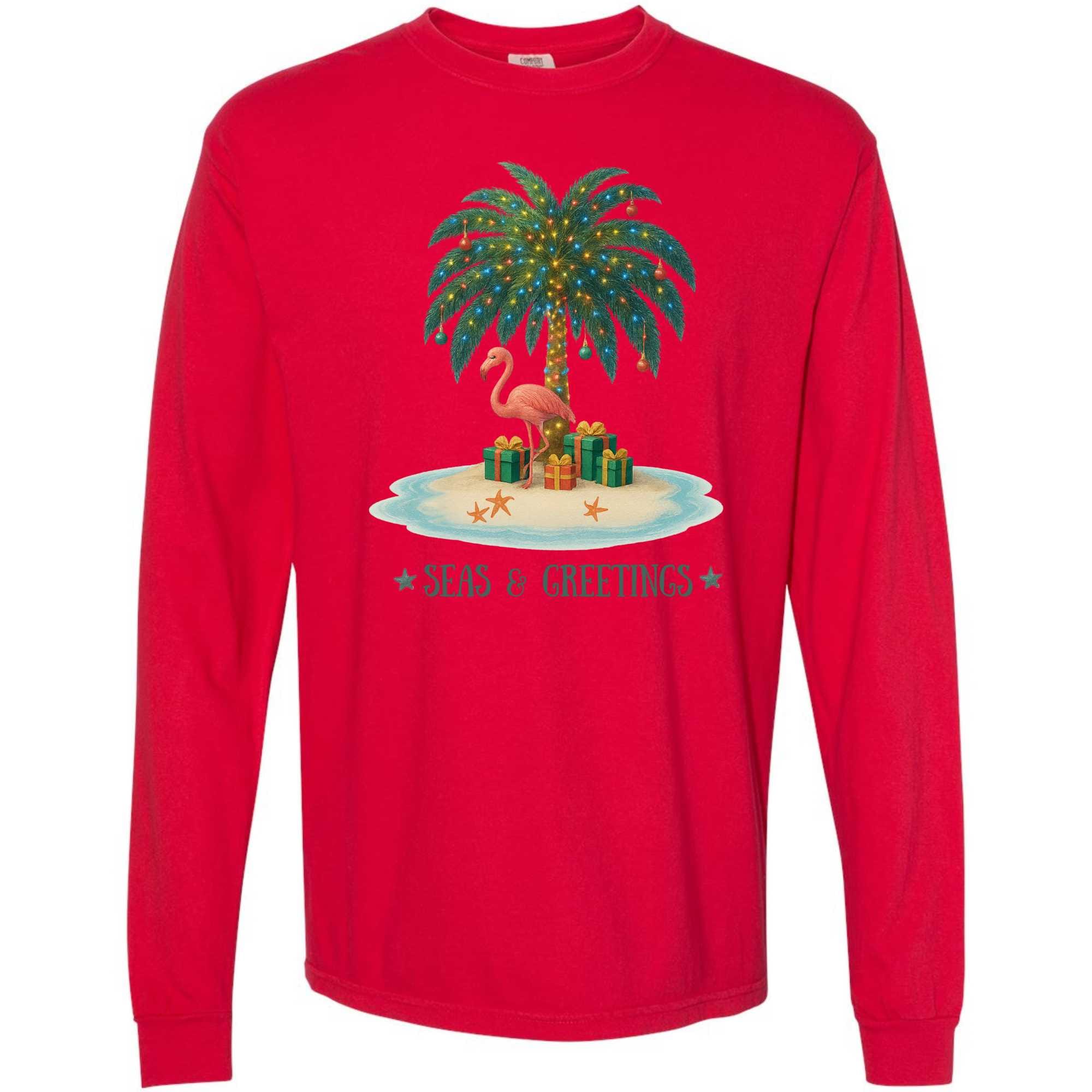 Mountains & Mermaids Seas & Greetings Long Sleeve T-Shirt Small / Red