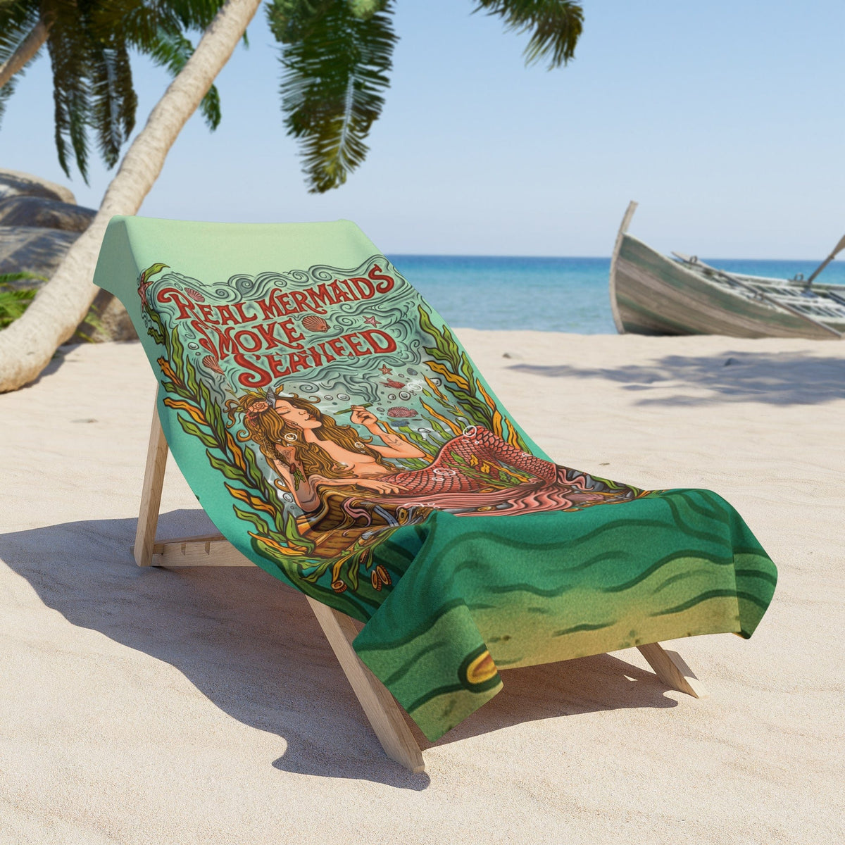 Mountains &amp; Mermaids Seaweed Siren Beach Towel Ocean Teal 36&quot; × 72&quot; 14998368603155459053