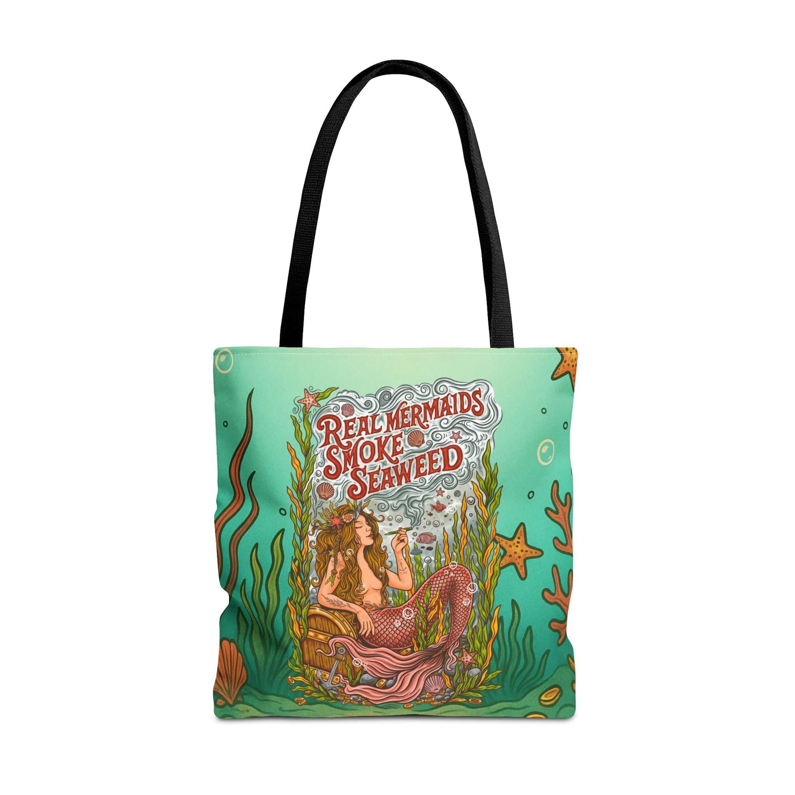 Mountains & Mermaids Seaweed Siren Tote Bag - Ocean Teal 18" × 18'' / Black 19845056235510979938