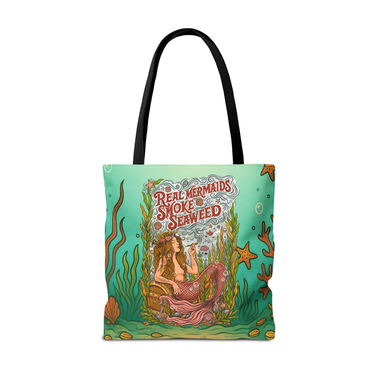 Mountains &amp; Mermaids Seaweed Siren Tote Bag - Ocean Teal 18&quot; × 18&#39;&#39; / Black 19845056235510979938