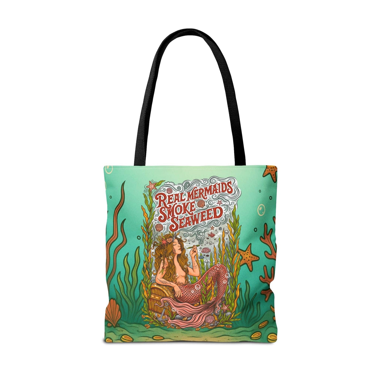 Mountains & Mermaids Seaweed Siren Tote Bag - Ocean Teal 18" × 18'' / Black 19845056235510979938