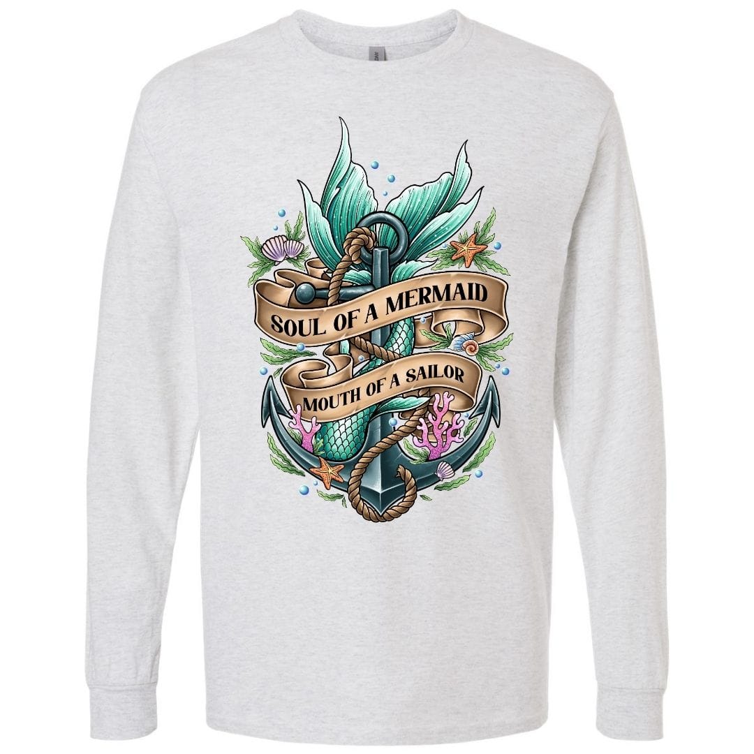 Mountains & Mermaids Soul Of A Mermaid Long Sleeve T-Shirt Small / Heather Gray