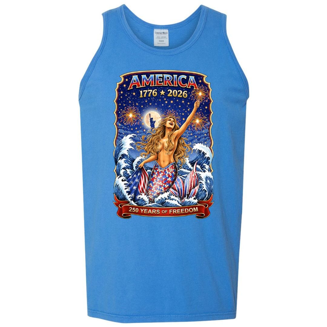 Mountains & Mermaids Star Spangled Mermaid (America 250) Boyfriend Tank Small / Summer Blue