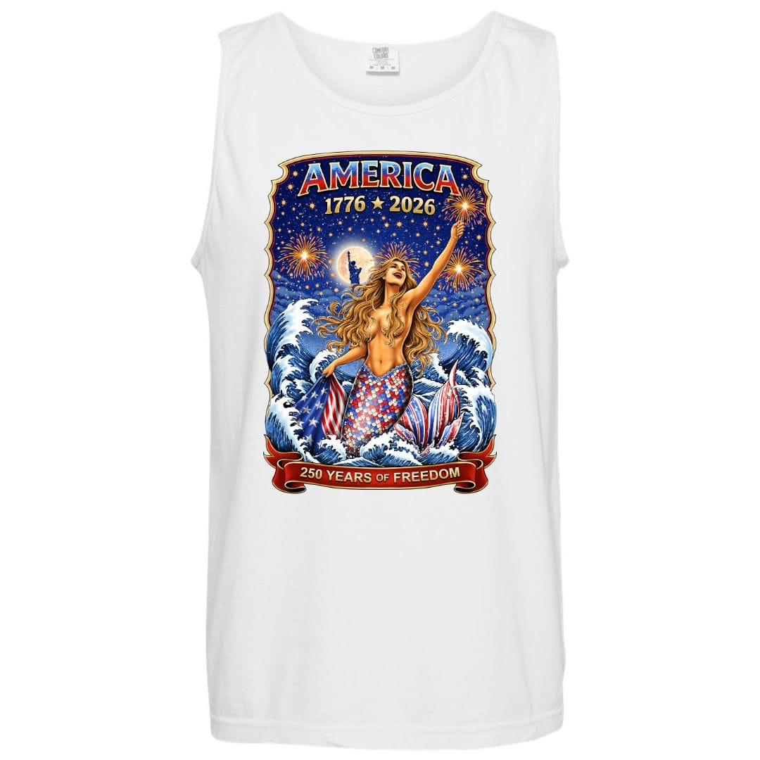 Mountains & Mermaids Star Spangled Mermaid (America 250) Boyfriend Tank Small / White