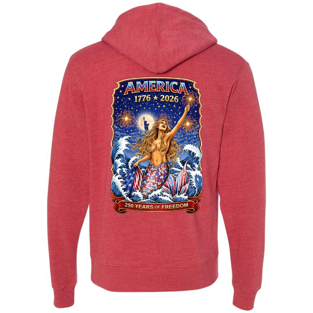 Mountains &amp; Mermaids Star Spangled Mermaid (America 250) Fleece Pullover Hoodie Small / Heather Red