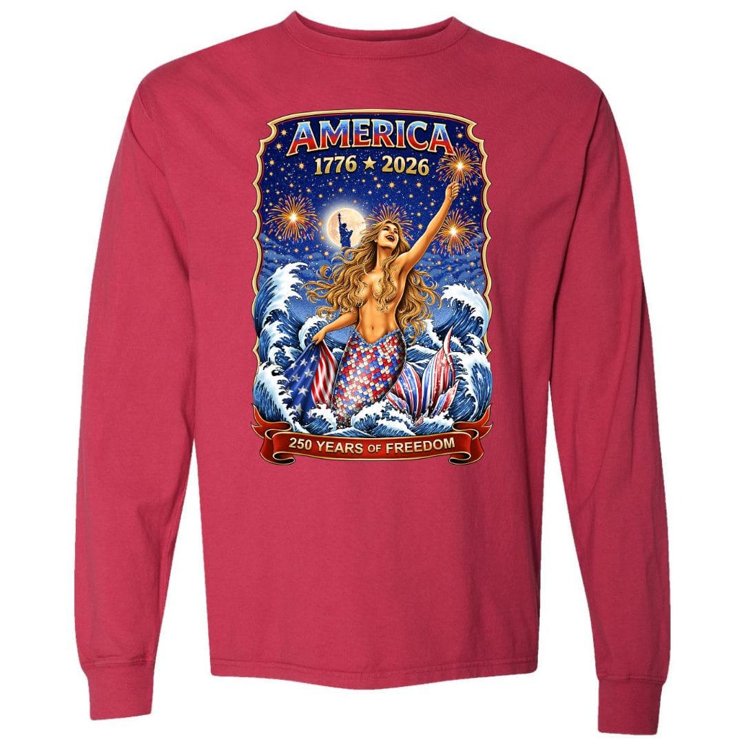 Mountains & Mermaids Star Spangled Mermaid (America 250) Long Sleeve T-Shirt Small / Heather Red