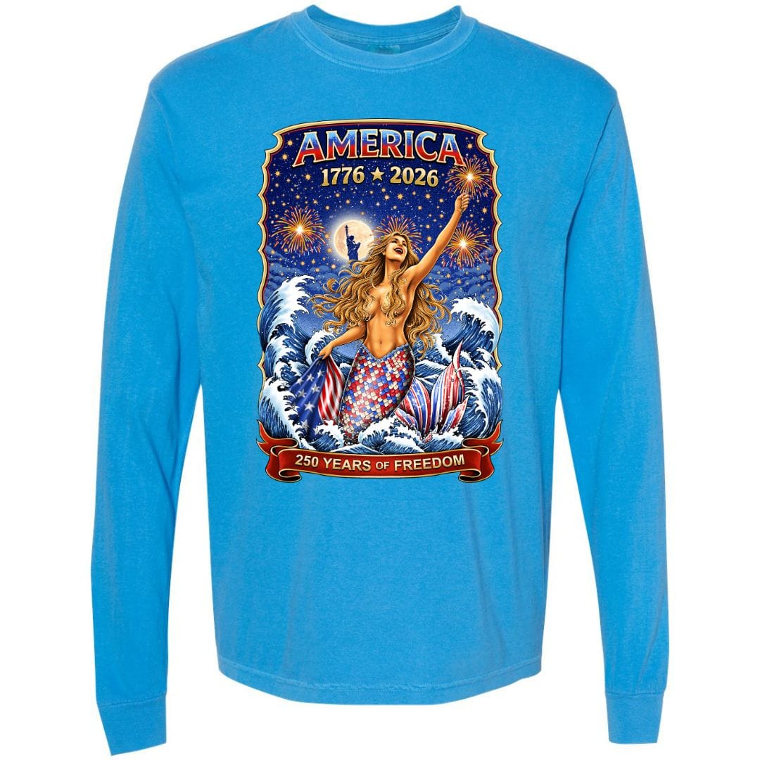 Mountains &amp; Mermaids Star Spangled Mermaid (America 250) Long Sleeve T-Shirt Small / Royal Caribe