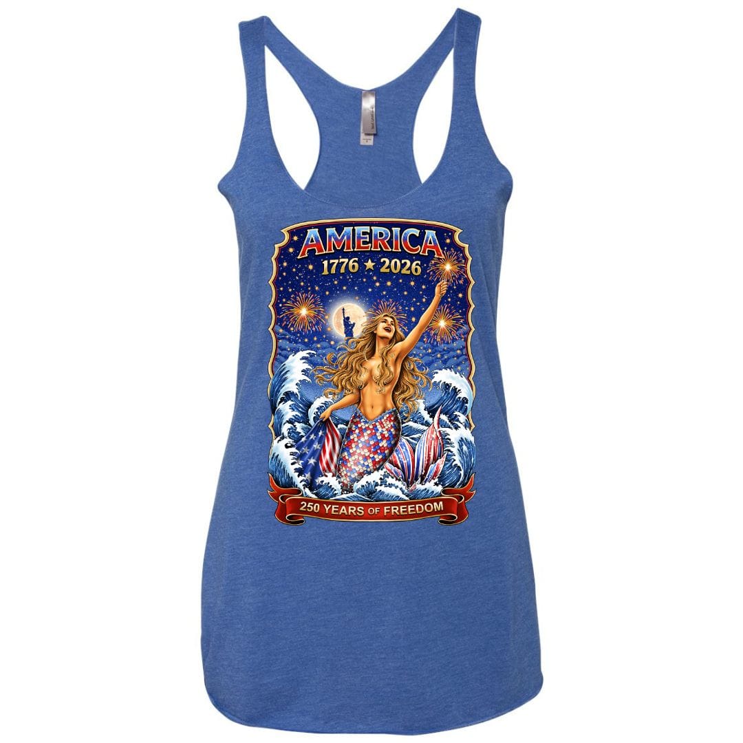 Mountains & Mermaids Star Spangled Mermaid (America 250) Racerback Tank Small / Vintage Blue