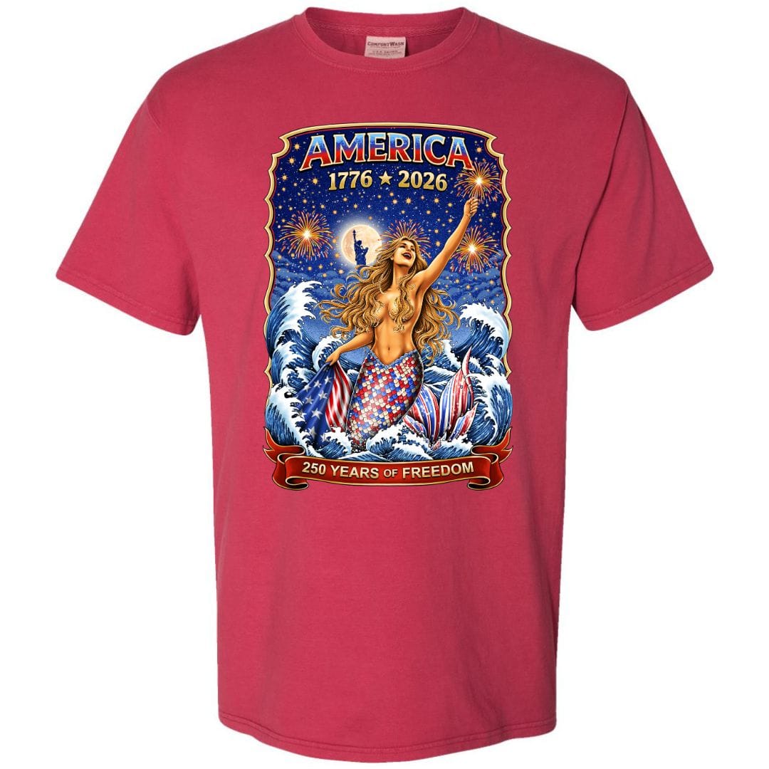 Mountains & Mermaids Star Spangled Mermaid (America 250) Short Sleeve T-Shirt Small / Heather Red