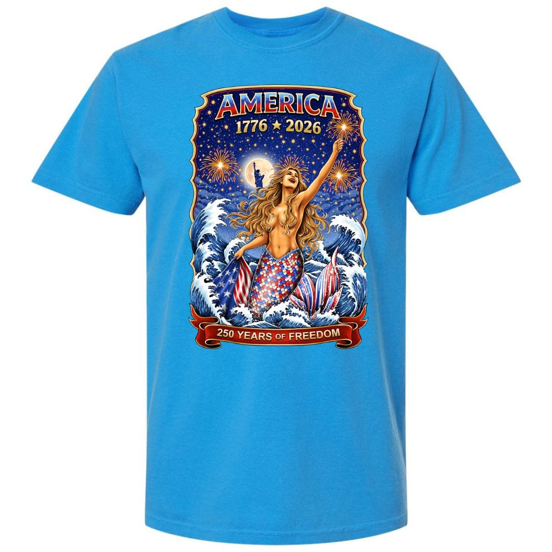 Mountains &amp; Mermaids Star Spangled Mermaid (America 250) Short Sleeve T-Shirt Small / Royal Caribe