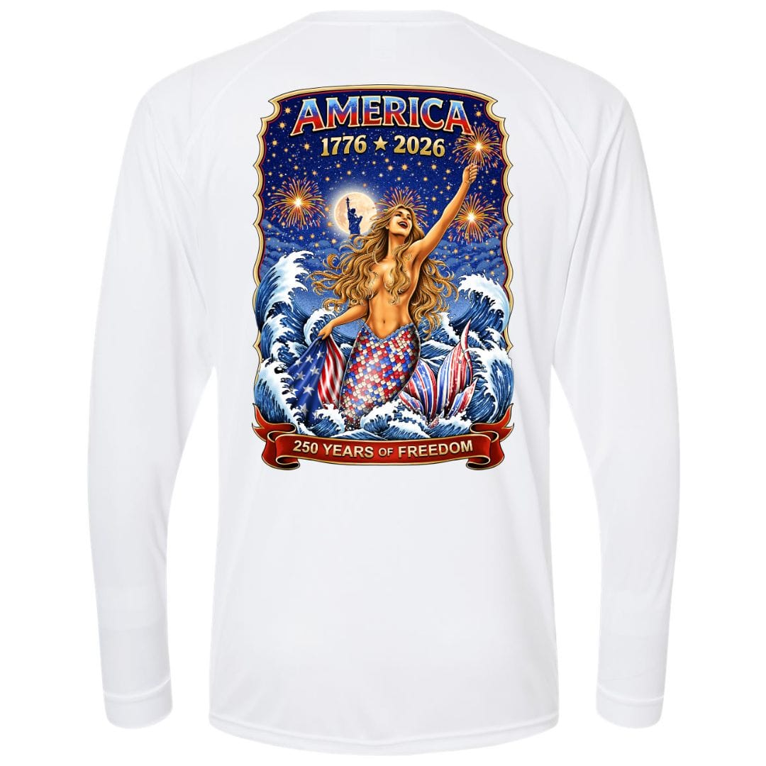 Mountains & Mermaids Star Spangled Mermaid Performance Sun Shirt Small / White