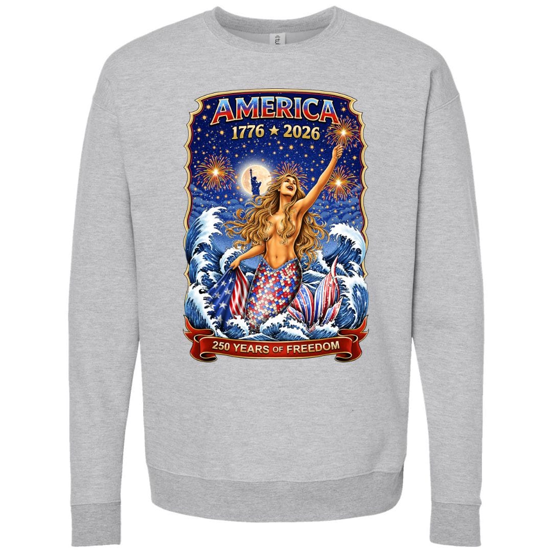 Mountains &amp; Mermaids Star Spangled Siren Crewneck Sweatshirt Small / Heather Gray