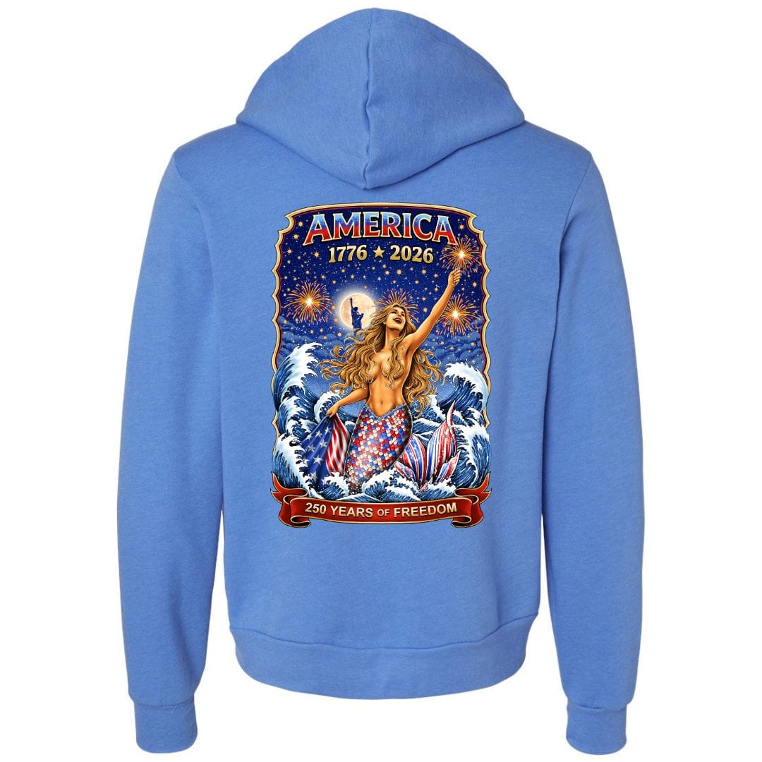 Mountains & Mermaids Star Spangles Mermaid (America 250) Fleece Zip Hoodie Small / Carolina Blue