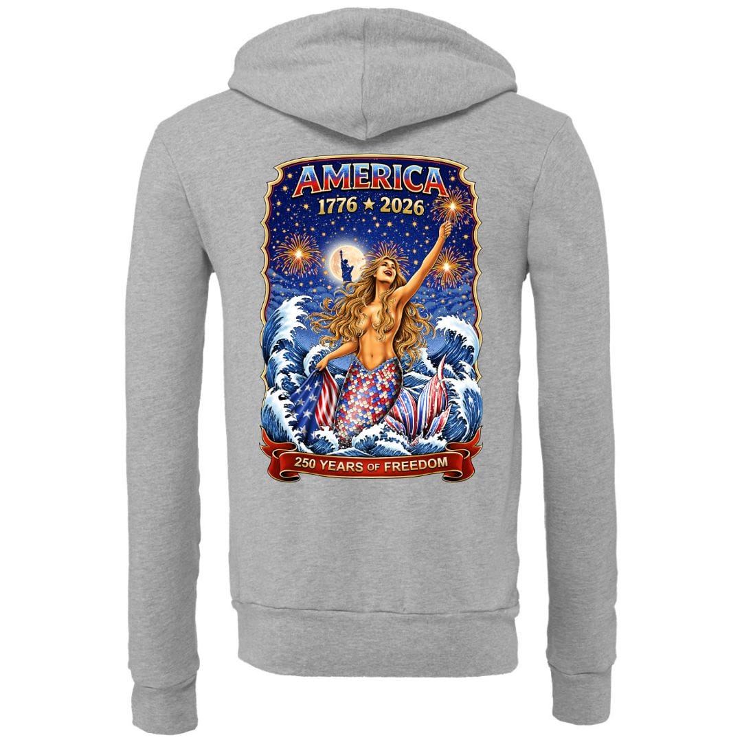 Mountains & Mermaids Star Spangles Mermaid (America 250) Fleece Zip Hoodie Small / Heather Gray