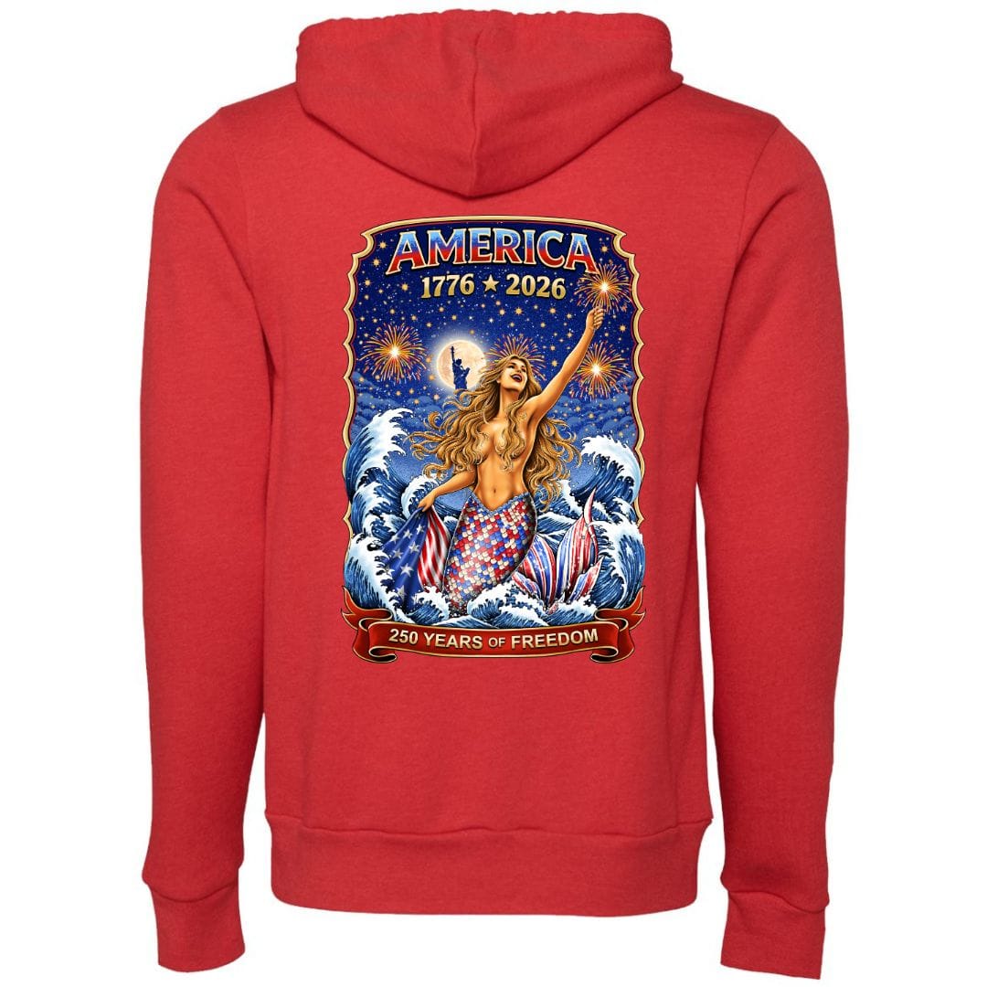 Mountains & Mermaids Star Spangles Mermaid (America 250) Fleece Zip Hoodie Small / Heather Red