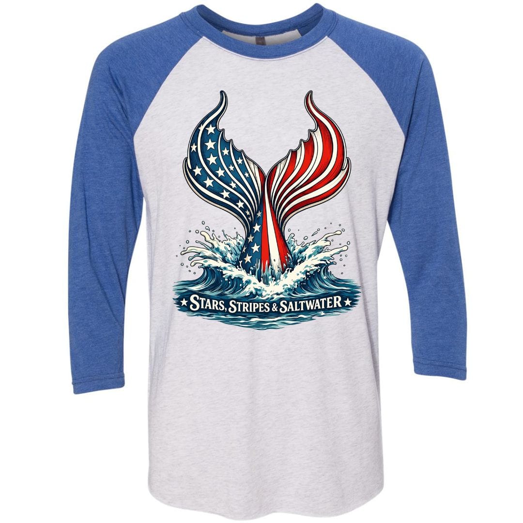 Mountains & Mermaids Stars, Stripes & Saltwater Baseball T-Shirt Small / Vintage Blue