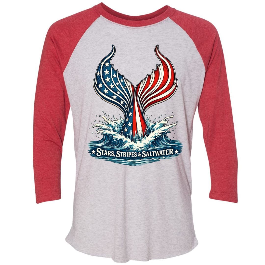 Mountains & Mermaids Stars, Stripes & Saltwater Baseball T-Shirt Small / Vintage Red