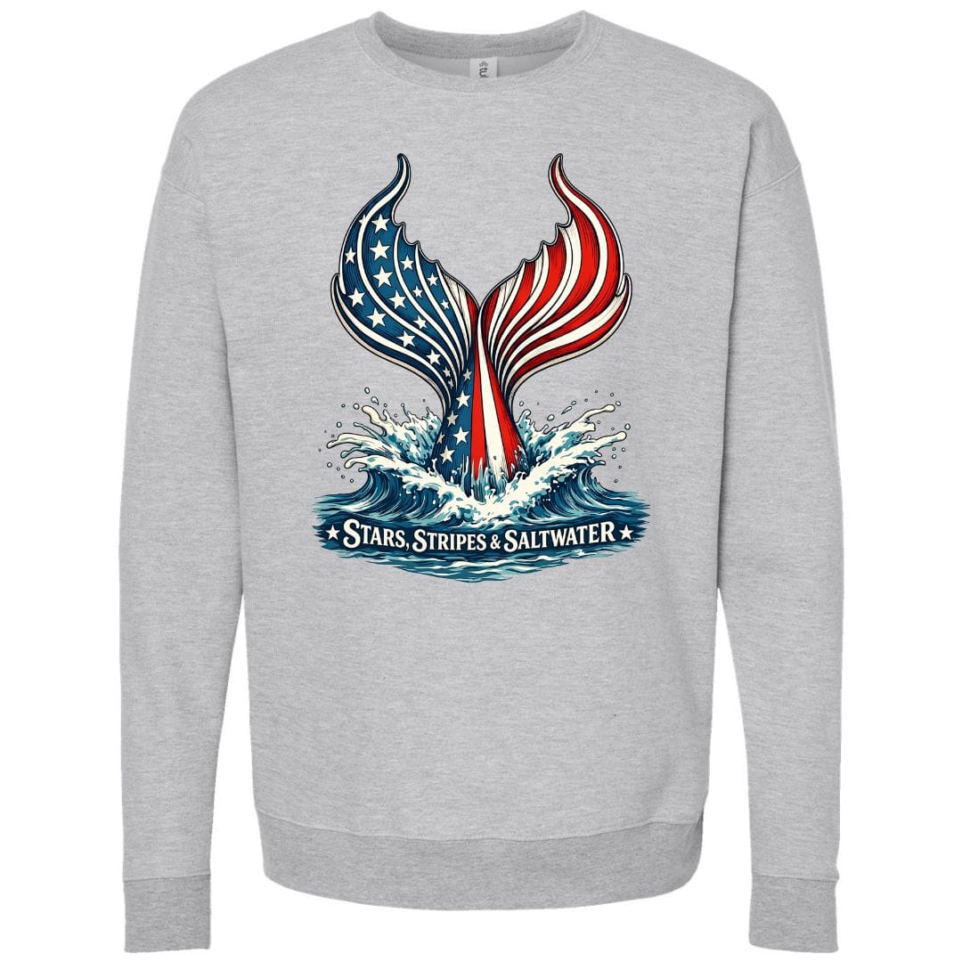Mountains & Mermaids Stars, Stripes & Saltwater Crewneck Sweatshirt Small / Heather Gray