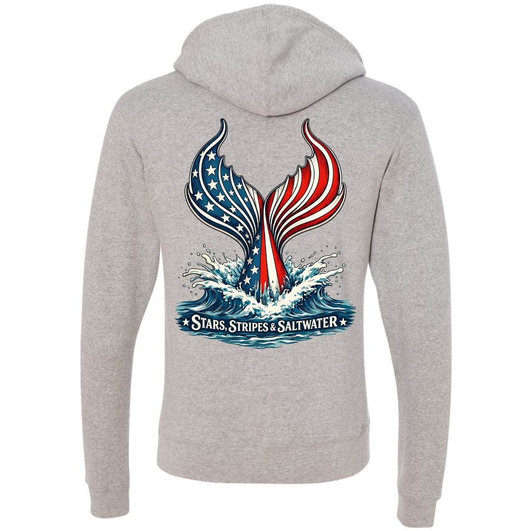 Mountains & Mermaids Stars, Stripes & Saltwater Fleece Pullover Hoodie Small / Heather Gray
