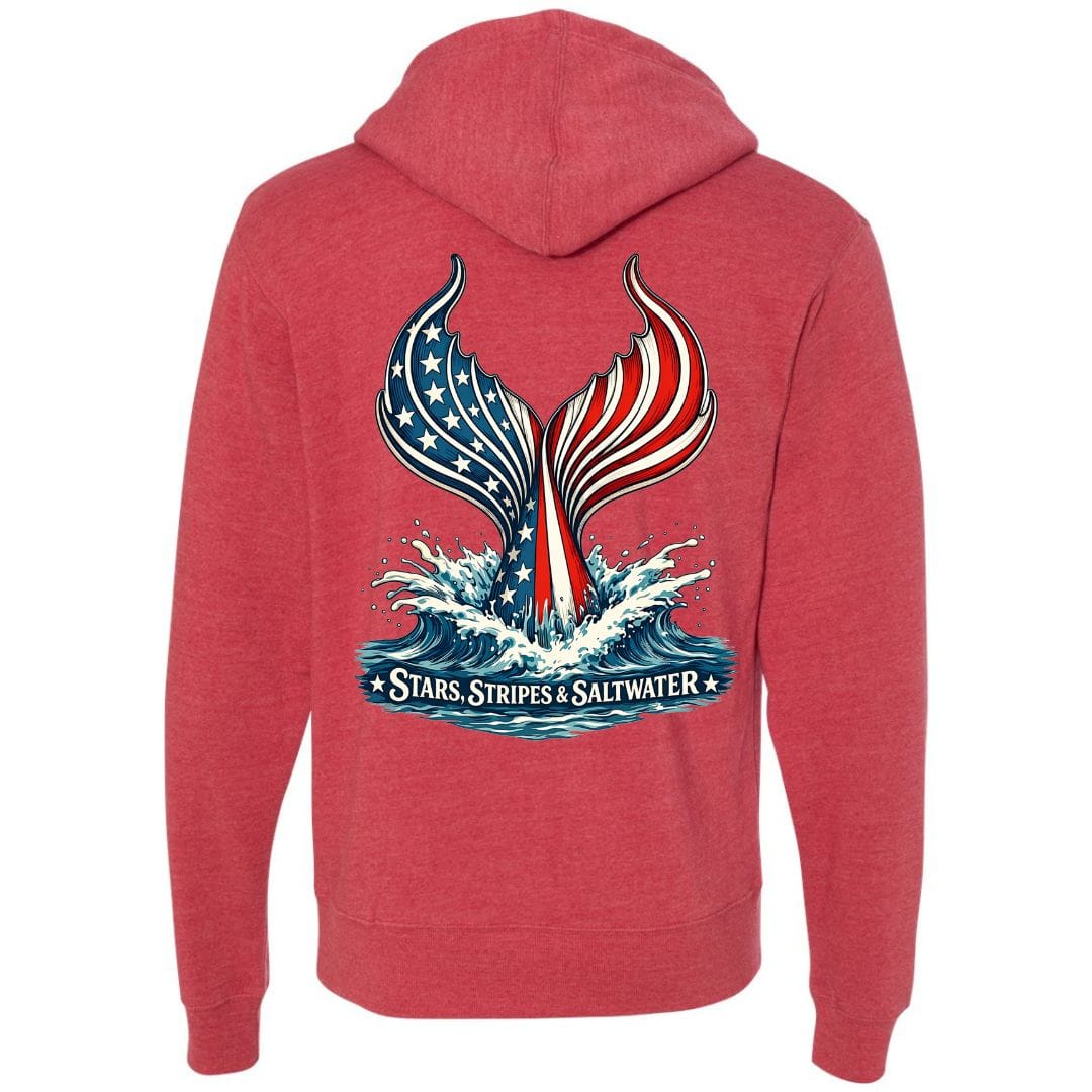 Mountains & Mermaids Stars, Stripes & Saltwater Fleece Pullover Hoodie Small / Heather Red