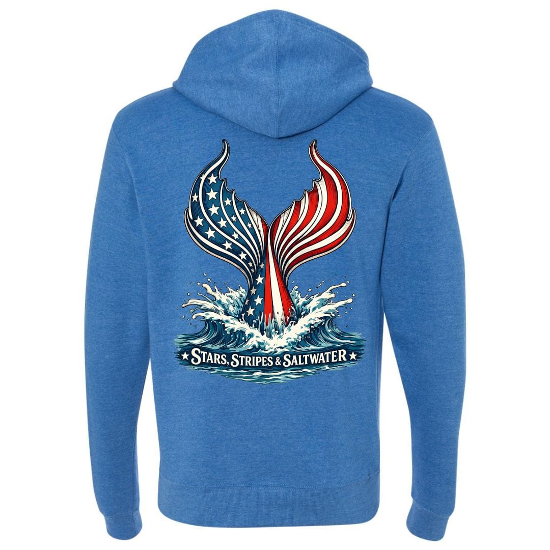 Mountains & Mermaids Stars, Stripes & Saltwater Fleece Pullover Hoodie Small / Heather Royal