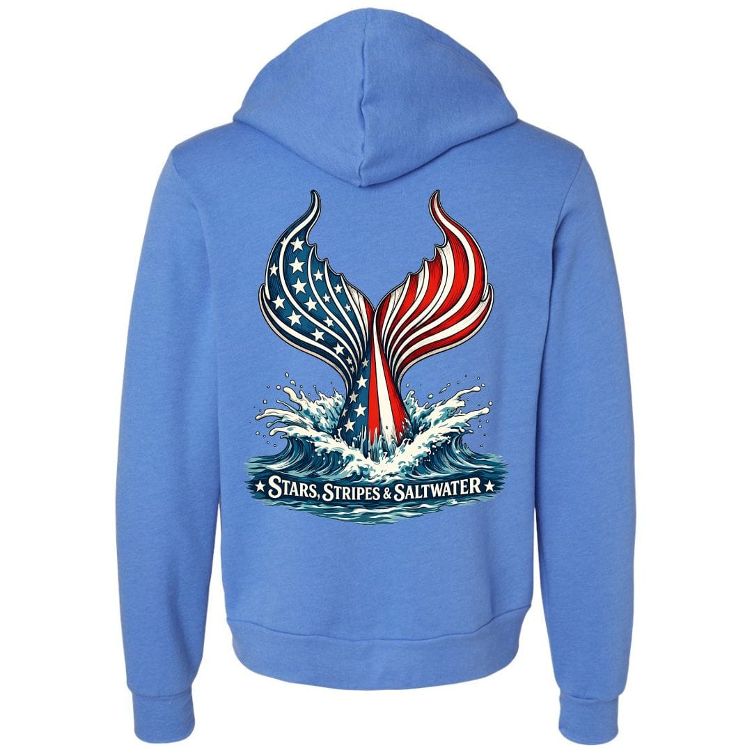 Mountains &amp; Mermaids Stars, Stripes &amp; Saltwater Fleece Zip Hoodie Small / Carolina Blue
