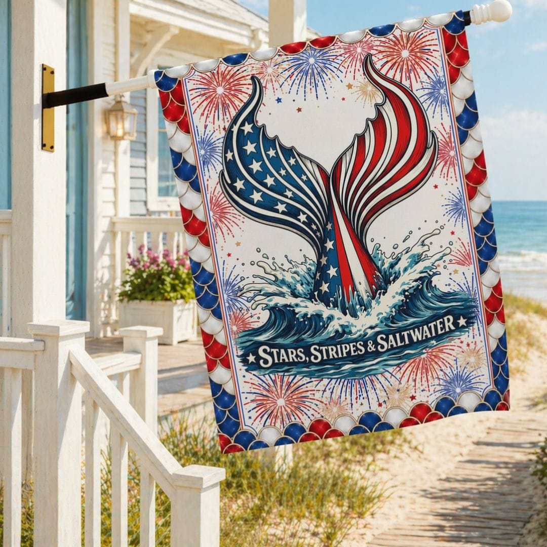 Mountains & Mermaids Stars, Stripes & Saltwater House Flag 24.5'' × 32'' 20577365448793392619