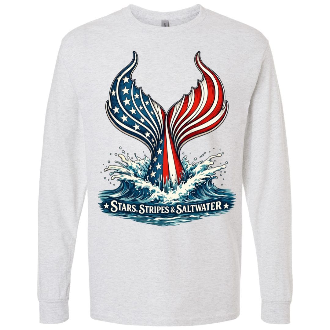 Mountains & Mermaids Stars, Stripes & Saltwater Long Sleeve T-Shirt Small / Heather Gray