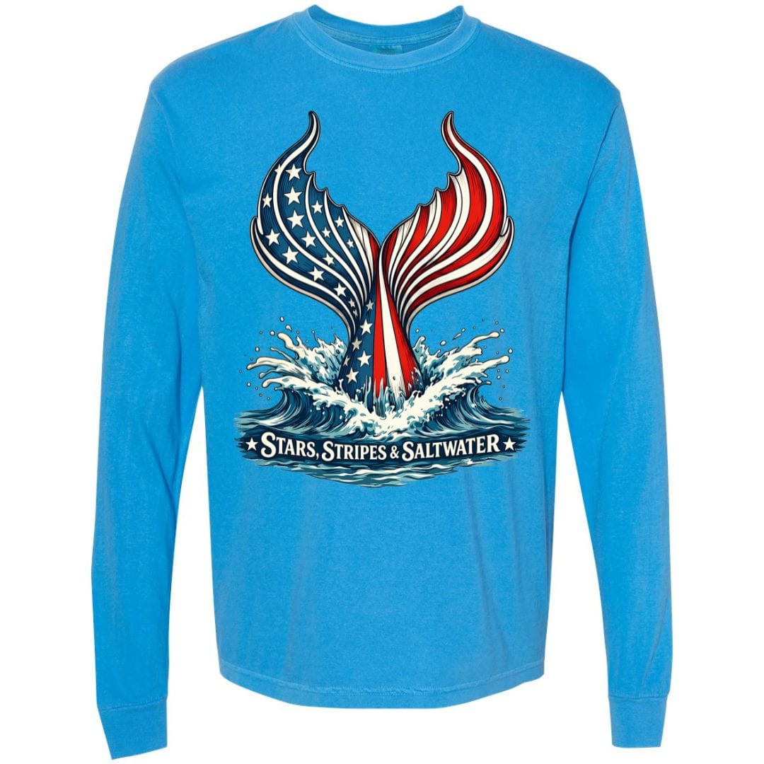 Mountains &amp; Mermaids Stars, Stripes &amp; Saltwater Long Sleeve T-Shirt Small / Royal Caribe