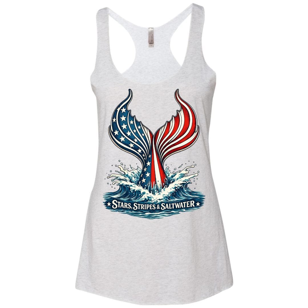 Mountains & Mermaids Stars, Stripes & Saltwater Racerback Tank Small / Heather White