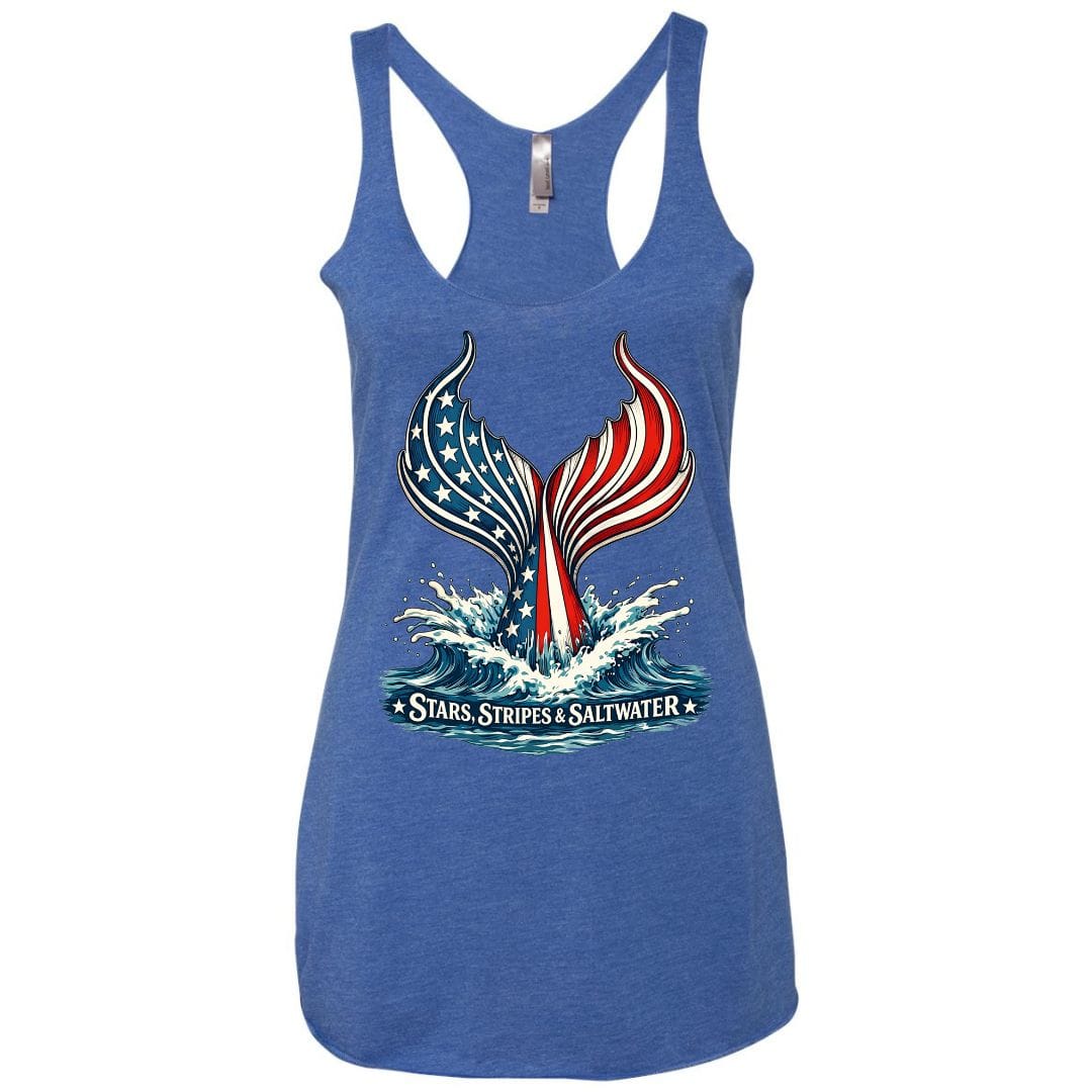 Mountains & Mermaids Stars, Stripes & Saltwater Racerback Tank Small / Vintage Blue