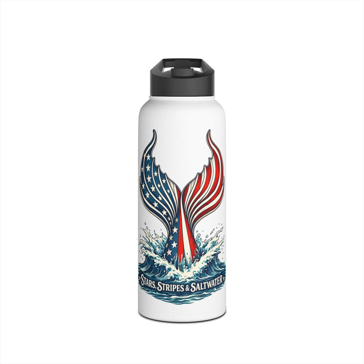Mountains & Mermaids Stars, Stripes & Saltwater Stainless Steel Water Bottle 32oz / White 30181818029017522847