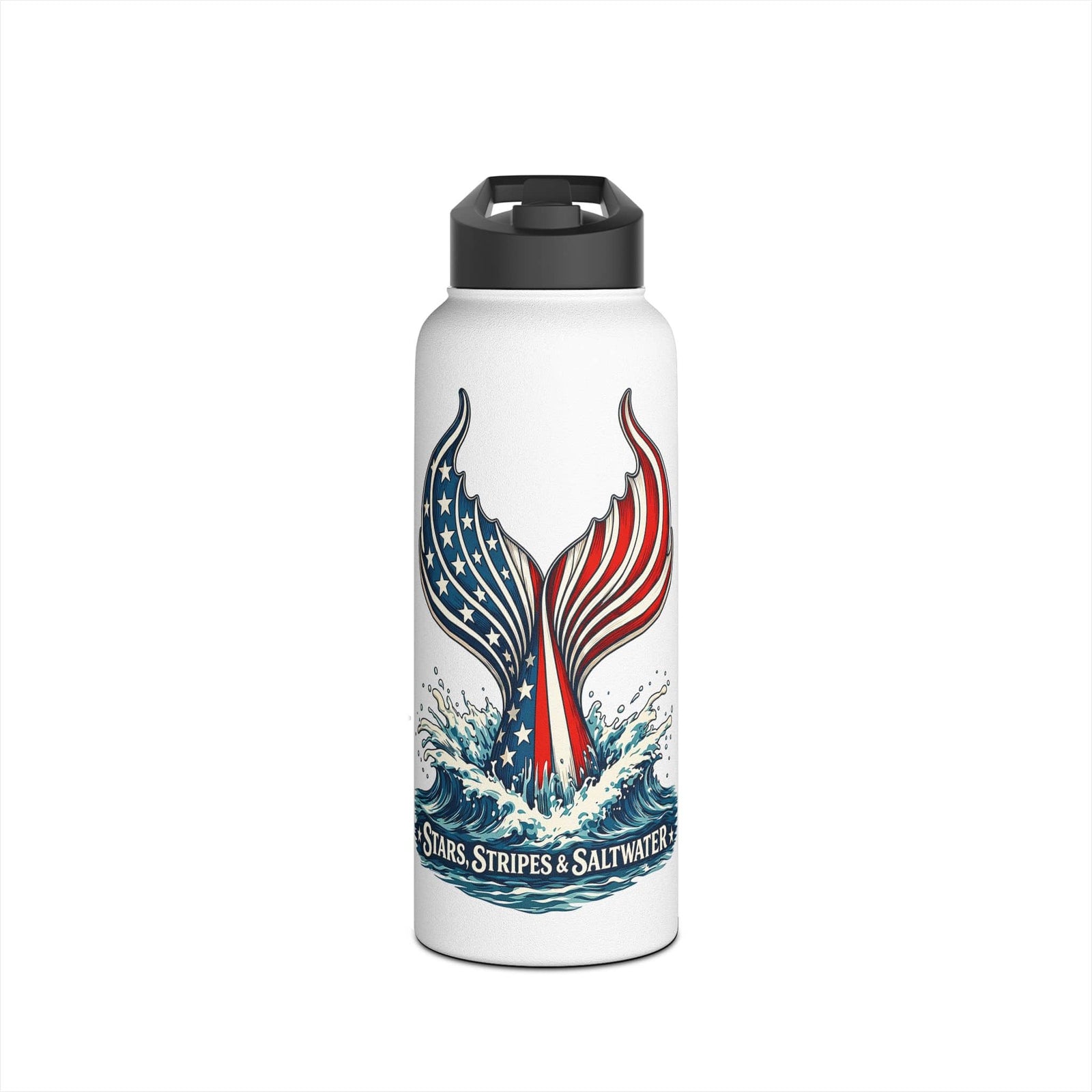 Mountains & Mermaids Stars, Stripes & Saltwater Stainless Steel Water Bottle 32oz / White 30181818029017522847