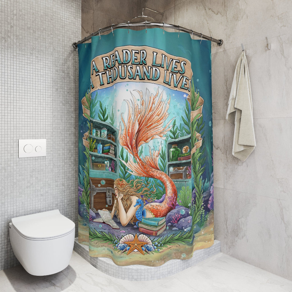 Mountains & Mermaids The Bookish Mermaid Shower Curtain 71" × 74" 11269831060355773831