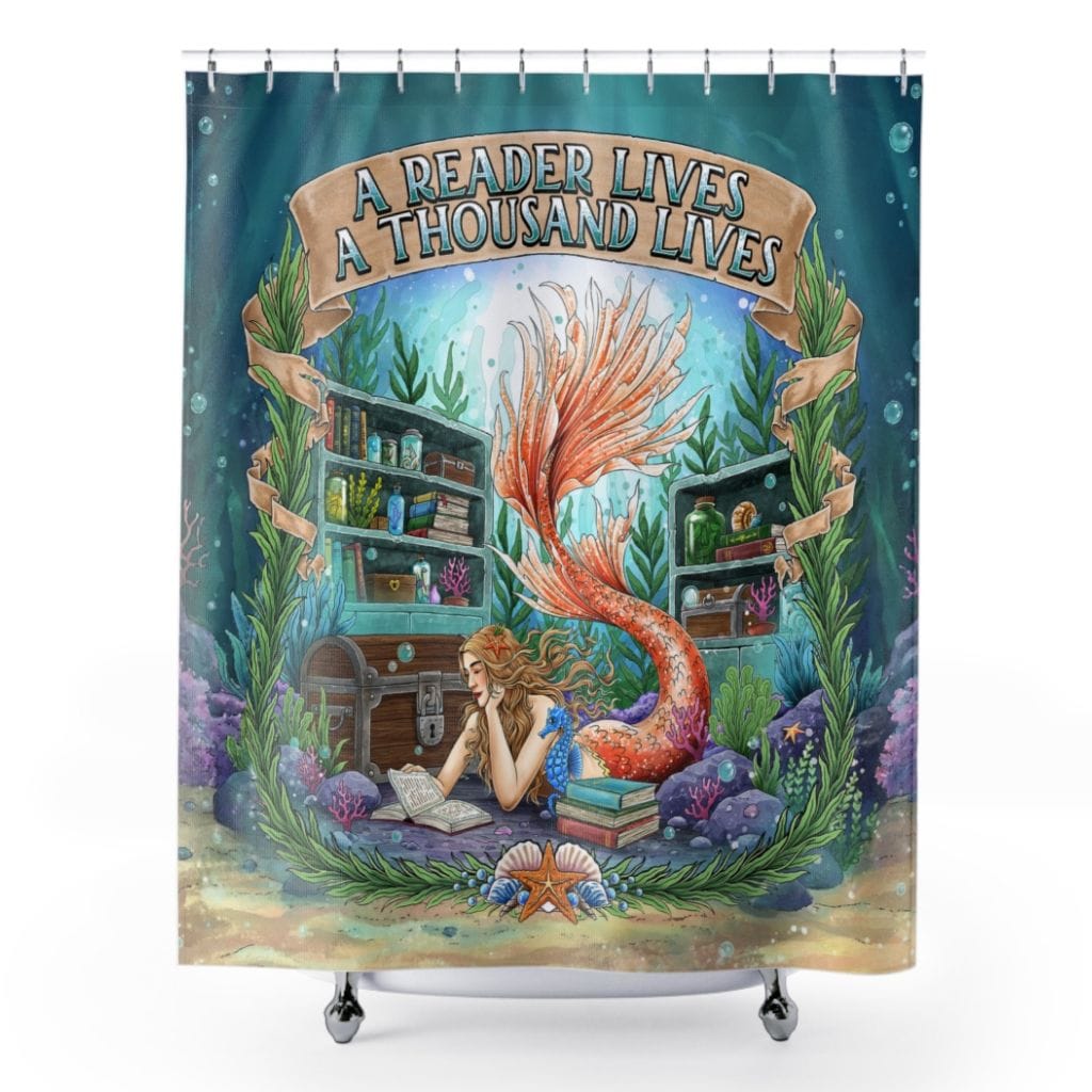 Mountains &amp; Mermaids The Bookish Mermaid Shower Curtain 71" × 74" 11269831060355773831