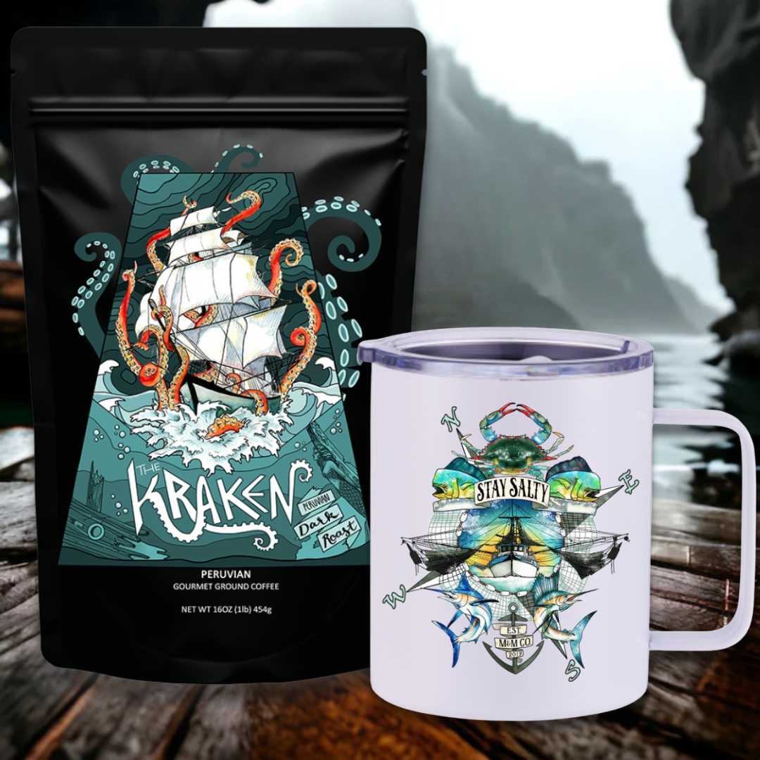 Mountains & Mermaids The Kraken Peruvian Dark Roast Travel Coffee Bundle
