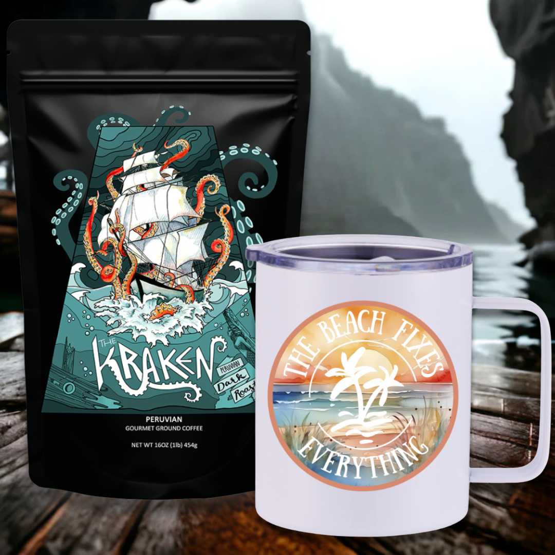 Mountains & Mermaids The Kraken Peruvian Dark Roast Travel Coffee Bundle