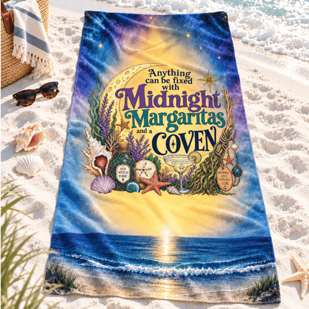 Mountains & Mermaids The Mermaid Coven (Moonlit Ocean) Beach Towel 36" × 72" 38305219929173594897