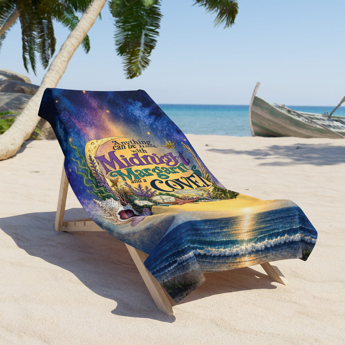 Mountains & Mermaids The Mermaid Coven (Moonlit Ocean) Beach Towel 36" × 72" 38305219929173594897