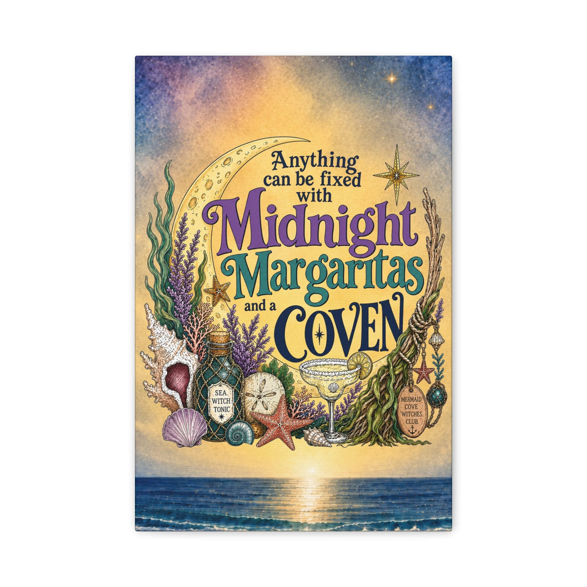 Mountains & Mermaids The Mermaid Coven (Moonlit Ocean) Canvas Wall Art 12″ x 18″ (Vertical) / 1.25" 75306059261926859739