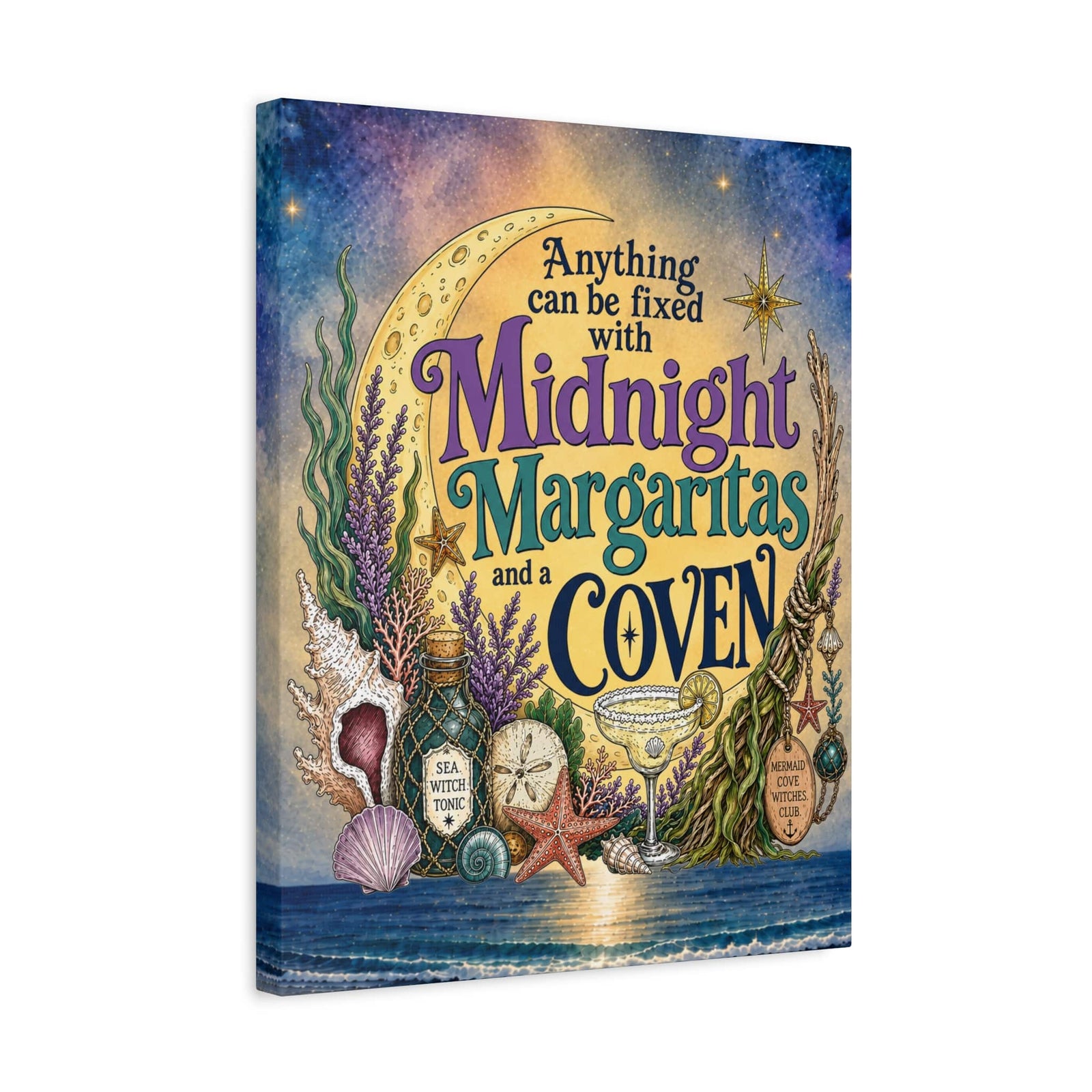 Mountains & Mermaids The Mermaid Coven (Moonlit Ocean) Canvas Wall Art