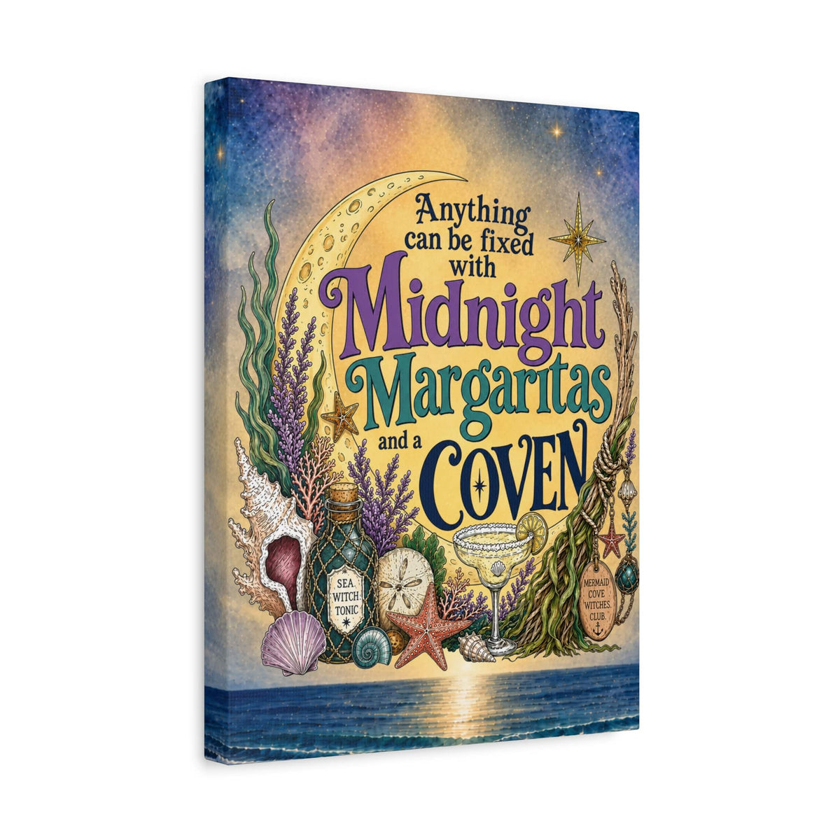 Mountains & Mermaids The Mermaid Coven (Moonlit Ocean) Canvas Wall Art