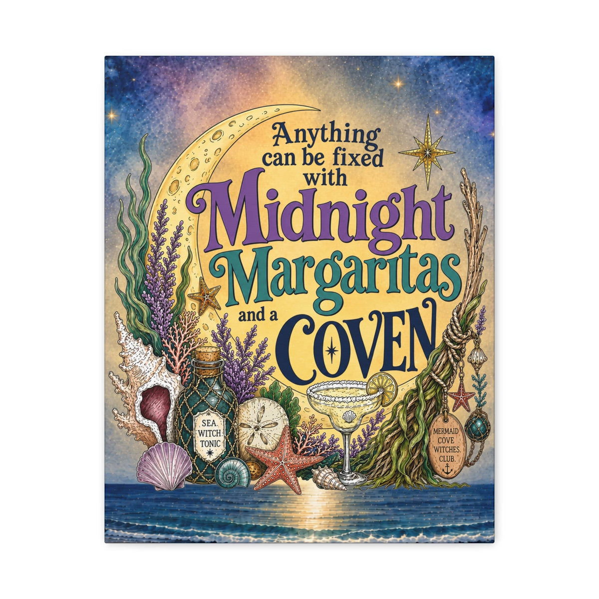 Mountains & Mermaids The Mermaid Coven (Moonlit Ocean) Canvas Wall Art 16" x 20" (Vertical) / 1.25" 21501389847209527655