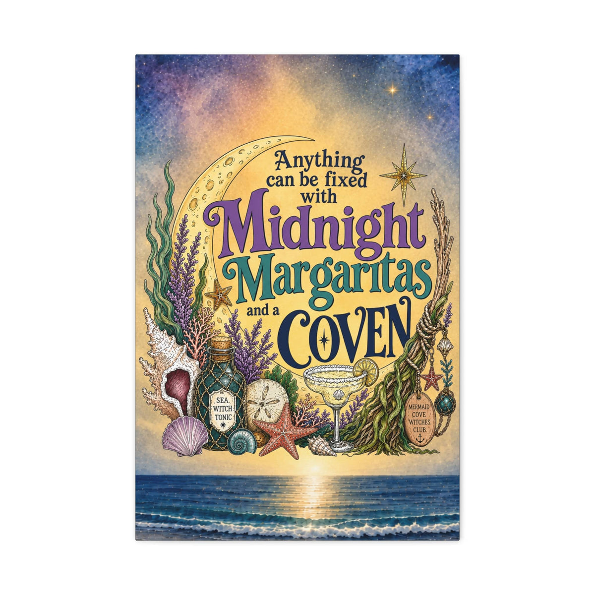 Mountains & Mermaids The Mermaid Coven (Moonlit Ocean) Canvas Wall Art 20″ x 30″ (Vertical) / 1.25" 12330310338742232374
