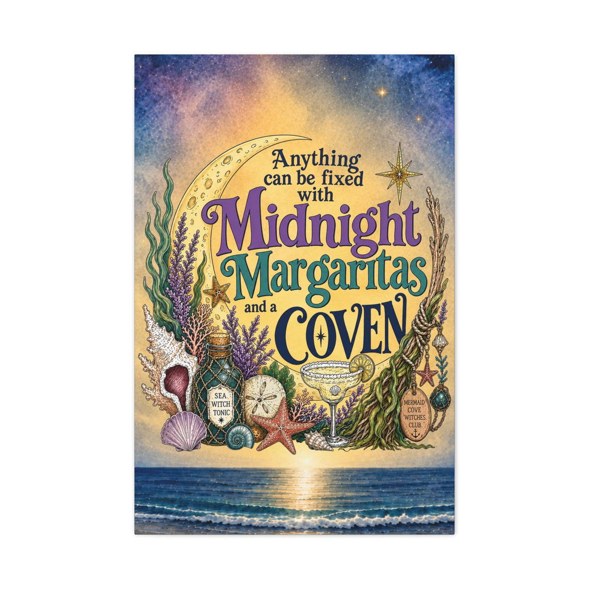 Mountains & Mermaids The Mermaid Coven (Moonlit Ocean) Canvas Wall Art 24" x 36" (Vertical) / 1.25" 22468014824320243240